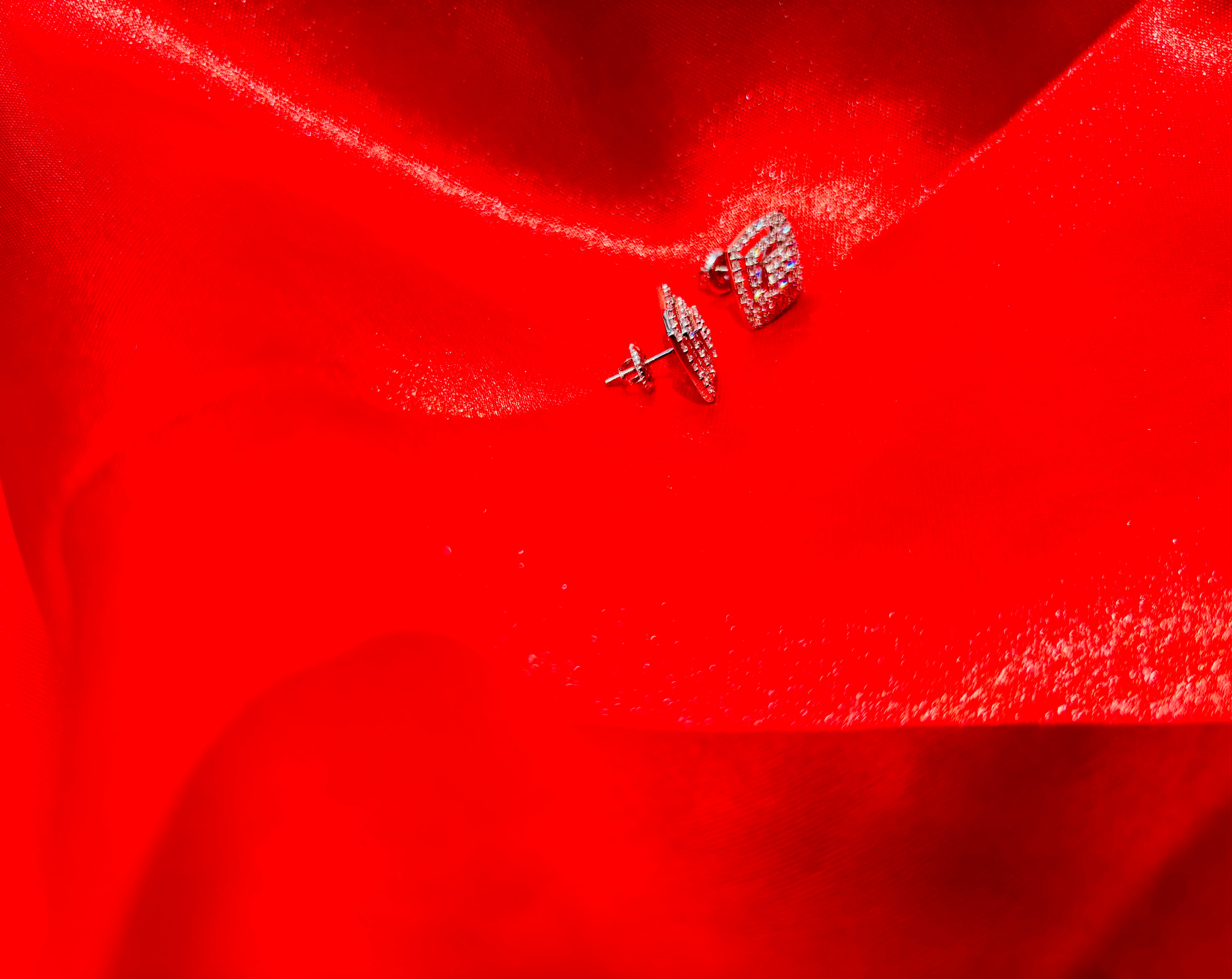 Square Harmony: Diamond-Studded Square Earrings in 14K White Gold with DE Color VVS-VS Lab-Grown Diamonds