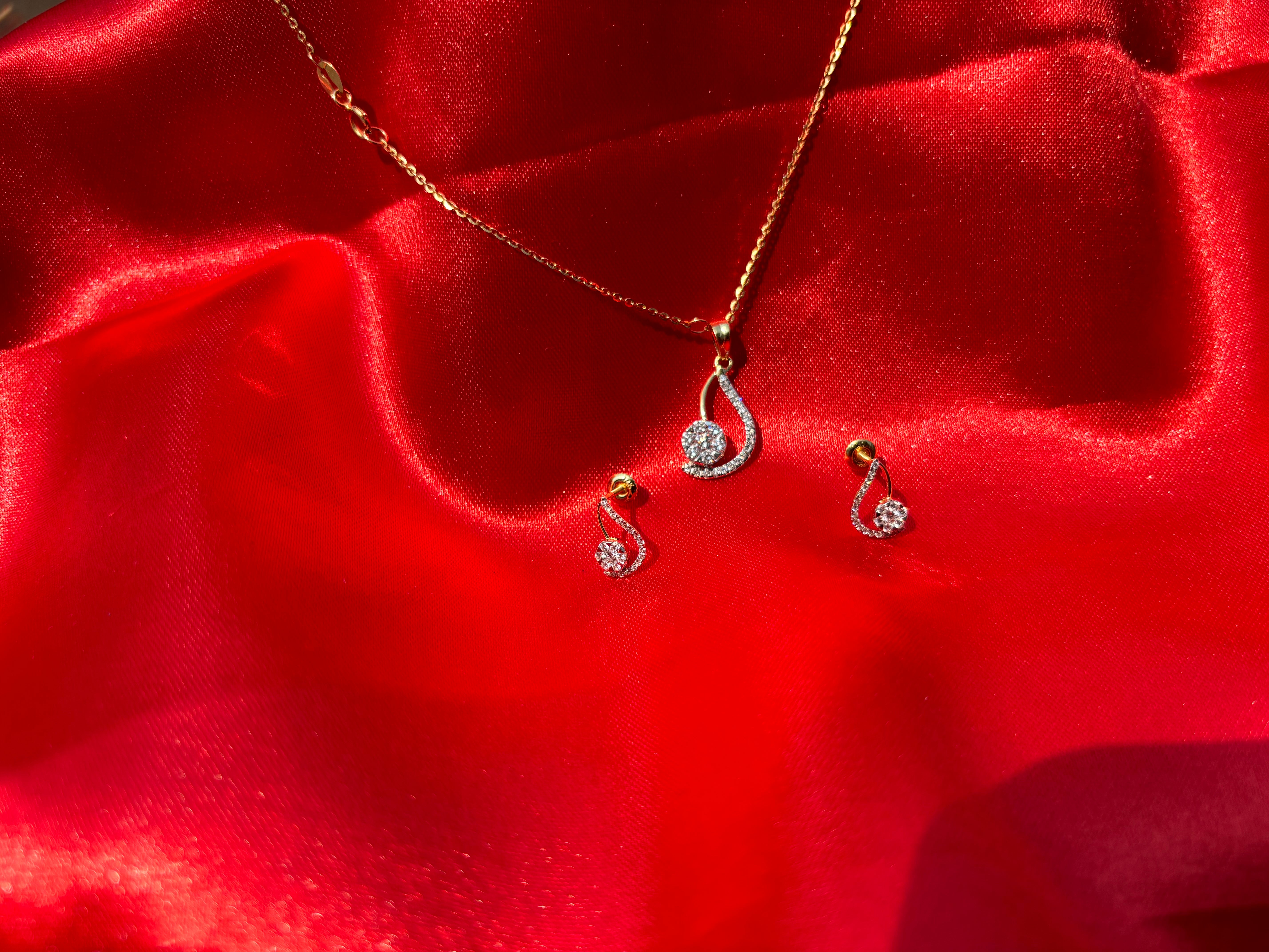 Teardrop Diamond Pendant & Earrings Set 14K Gold | Pavé Cluster Jewelry | Elegant Bridal Set